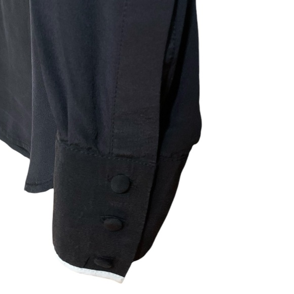 Y2K Scoop NYC 100% Silk Keyhole Neck Blouse Black with Ivory Trim Size Small - Picture 6 of 8